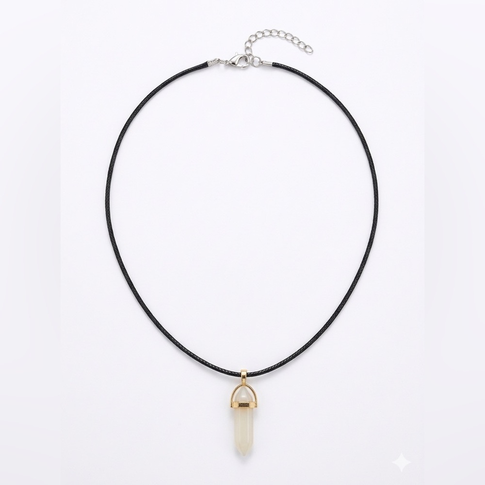 Gold Accent Cream Handmade Resin Crystal  Necklace on Black Cord (Unisex)